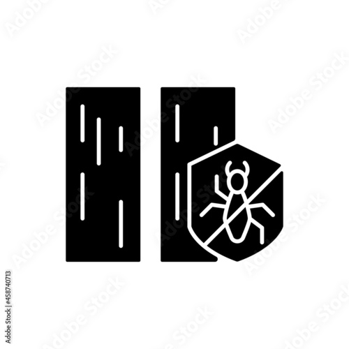 Protection from termite black glyph icon. Termite-free construction. Home-building process. Using insect-resistant materials. Silhouette symbol on white space. Vector isolated illustration