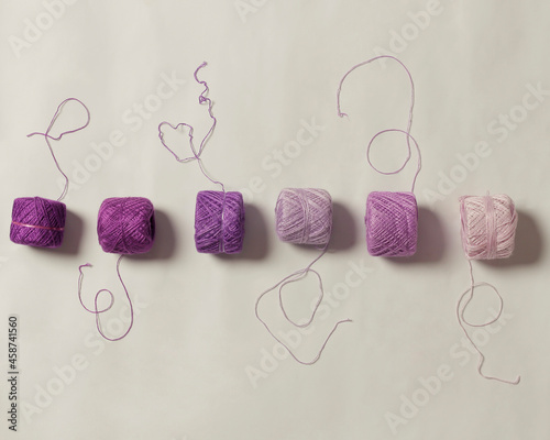 Embroidery thread made especially for embroidery. Yarn with a fine and soft texture. Embroidery threads of various colors. Yarn mockup. Focus blur.