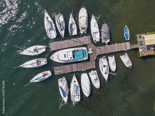 Boats at the port of Angera on lake Maggiore, Italy