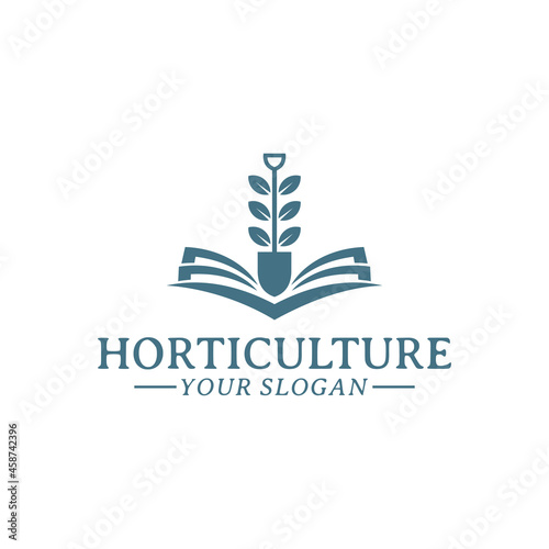 book and shovel  logo design vector, leaf, nature, school, for farming education