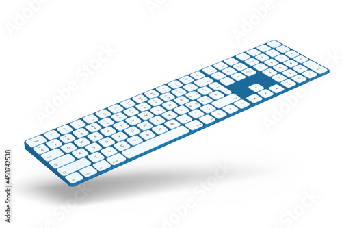 Modern blue aluminum computer keyboard isolated on white background.