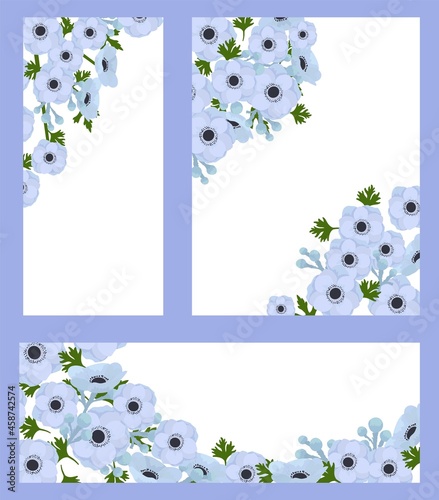 Floral card set, vector illustration. Graphic template design with decorative...
