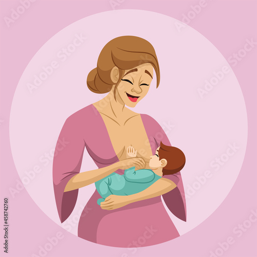 Young woman breastfeeding little baby