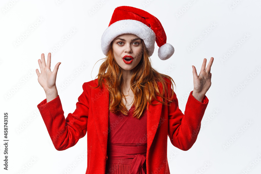 woman wearing santa cosmetics costume posing fashion holiday christmas woman wearing santa cosmetics costume posing fashion holiday christmas