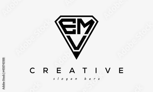 initial letters logo EMV black monogram diamond pentagon shape with tringle