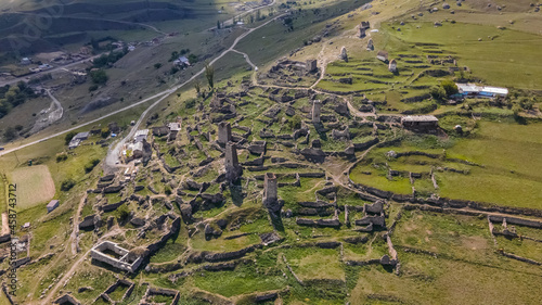 Ancient Tsimiti Tower Complex of North Ossetia, Russia. Aerial View