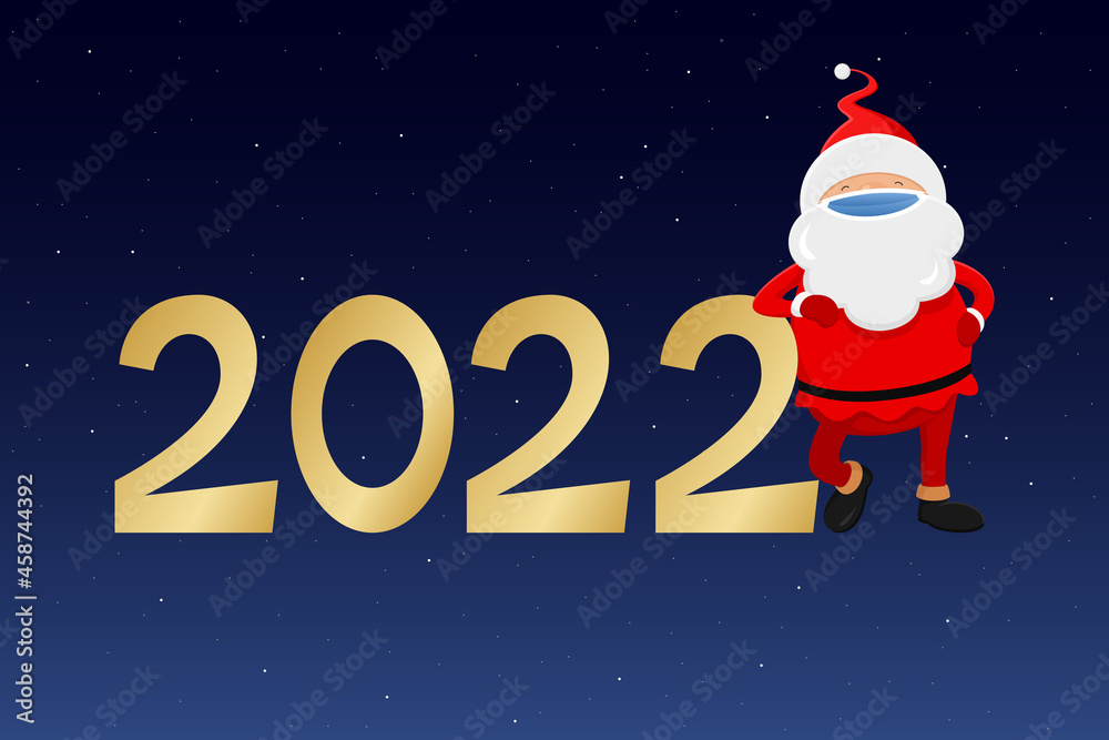 New Year 2022. Santa in mask. Vector illustration. New Year 2022. Santa in mask. Vector illustration.