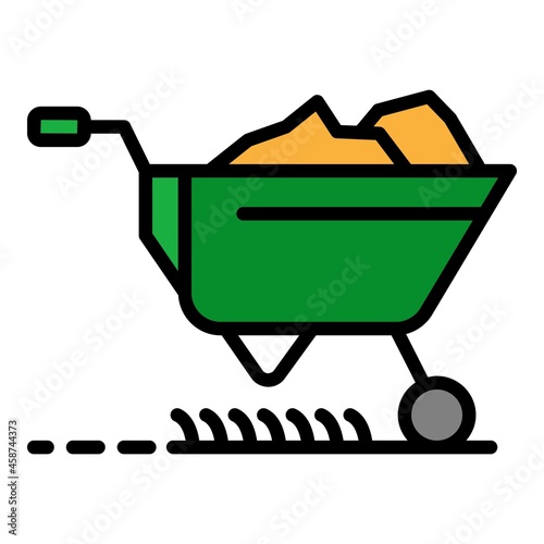 Farm wheelbarrow icon. Outline farm wheelbarrow vector icon color flat isolated