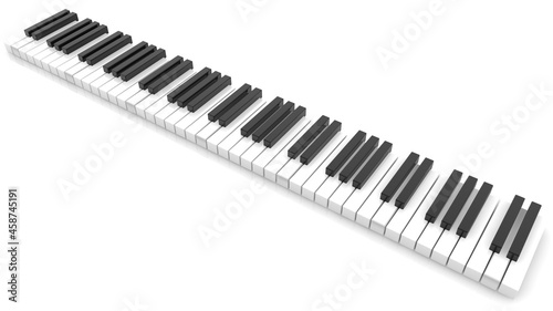 Piano key keyboard on white background
