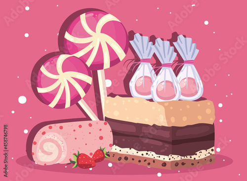 cake with candies and roll