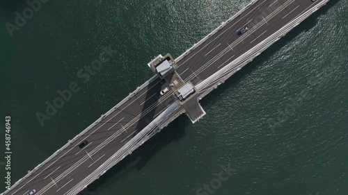 Aerial view of Geoga Bridge connecting Geoje Island and Gadeok Island, South Korea. May, 2021. 거가대교. photo