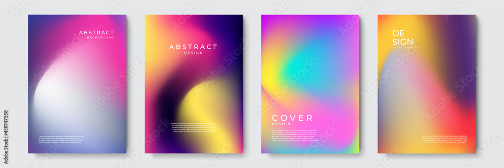 Abstract vibrant gradient geometric cover designs, trendy brochure templates, colorful futuristic posters. Vector illustration.