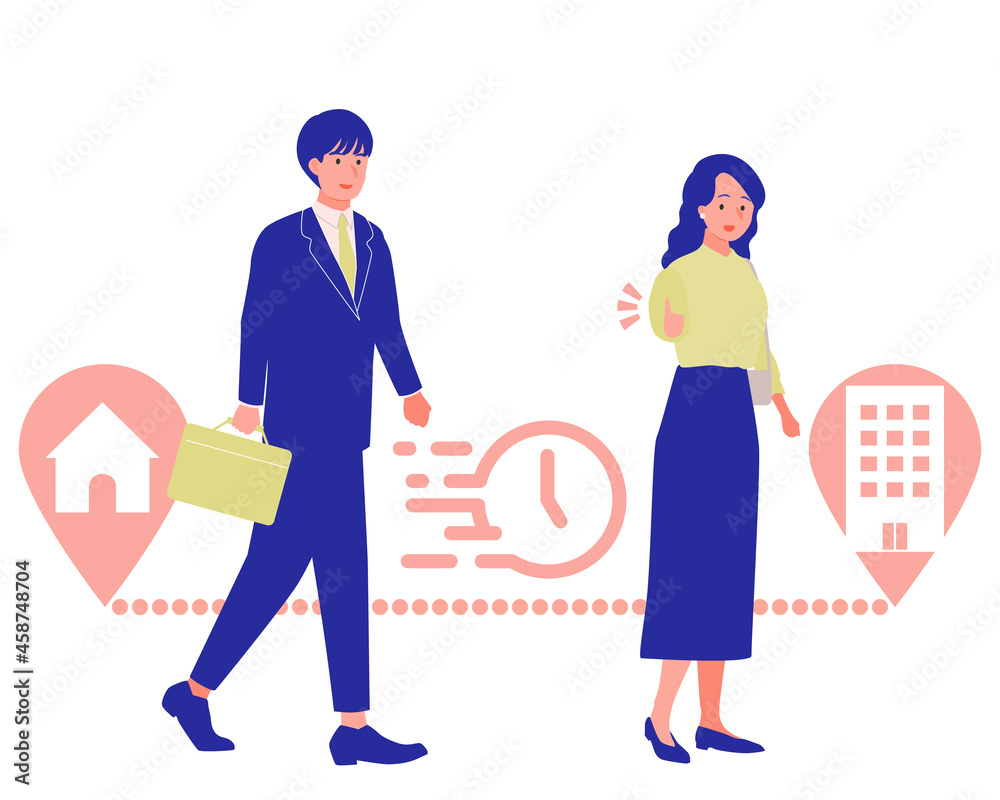 通勤時間が短い住宅に住む若い男女のイラスト Vector De Stock Adobe Stock