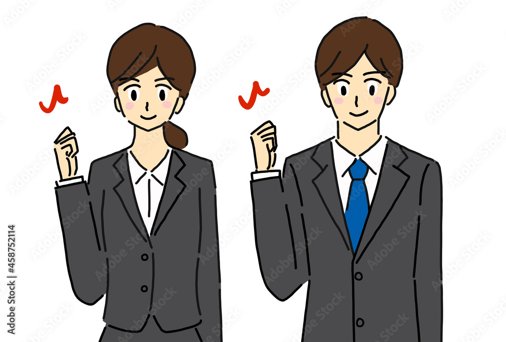 Illustration of a line drawing of a man and woman in a young suit showing motivation Illustration of a line drawing of a man and woman in a young suit showing motivation
