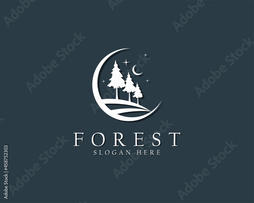 forest logo creative moon landscape outdoor illustration vector