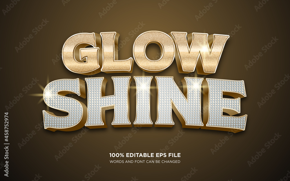 Glow and Shine gold editable text style effect	