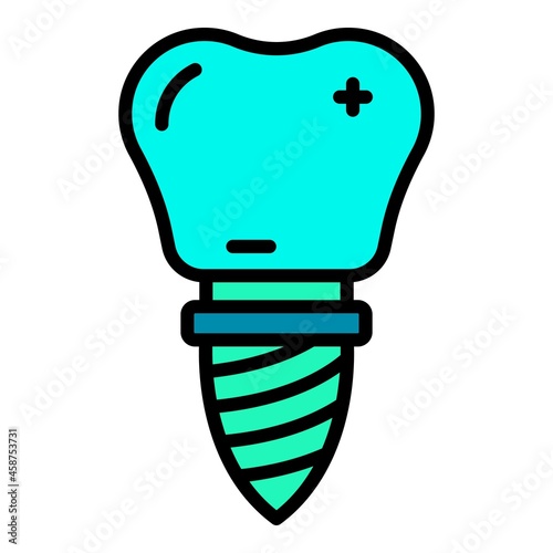 Tooth prosthesis icon. Outline tooth prosthesis vector icon color flat isolated