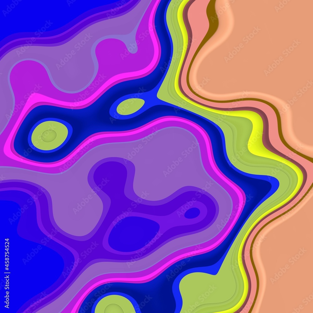 Blue pink yellow fluid abstract background with circles