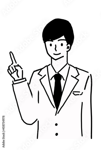 ポイントを説明する若い男性の線画イラスト