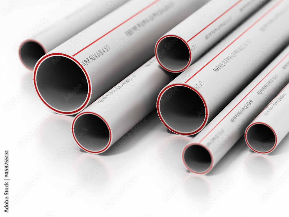 Fototapeta premium Fiber pipes in various sizes isolated on white background. 3D illustration