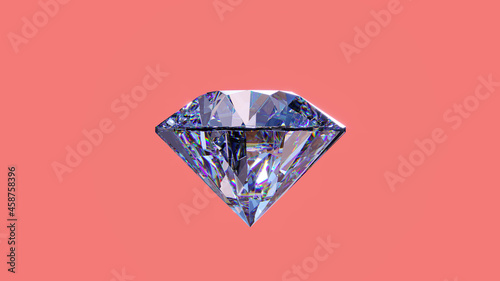Shiny diamond isolated on pink background. 3d render illustration