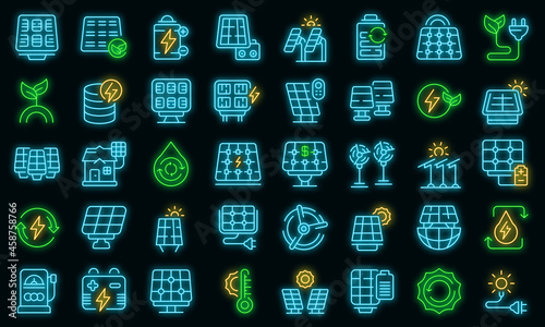 Solar panels icons set outline vector. Invertor solar energy. Panels battery system