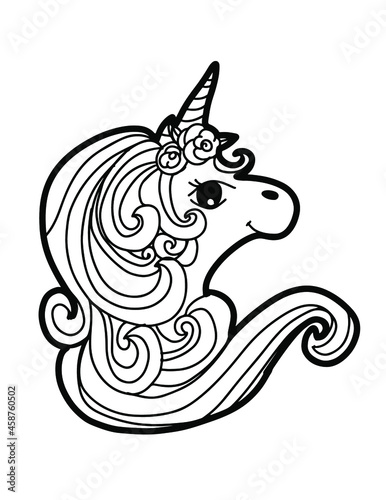 Unicorn coloring page. Line art illustration