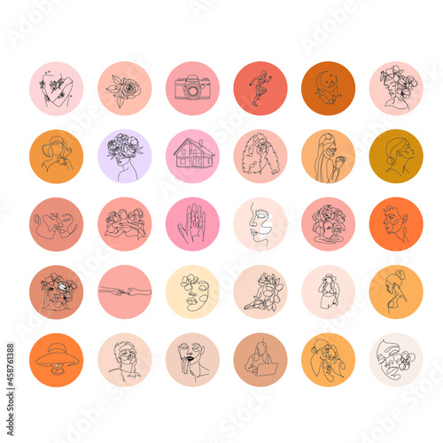 Instagram Highlights cover icons. Summer icons. Outline. Vector