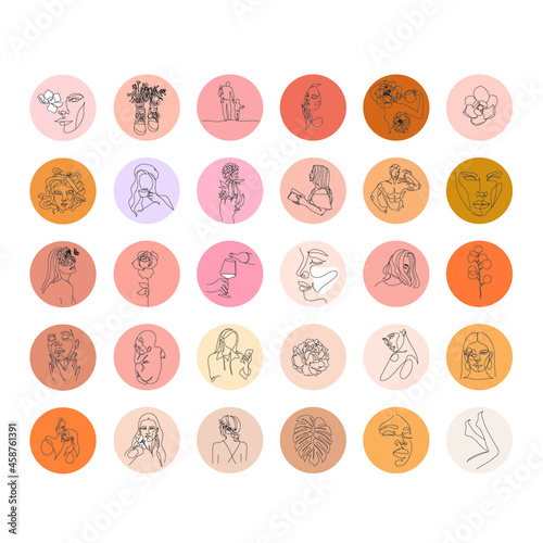 Instagram Highlights cover icons. Summer icons. Outline. Vector