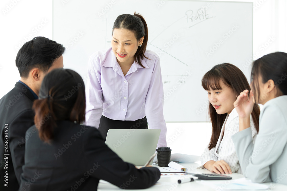 young businesswoman seminar or meeting and presentation about work project on whiteboard young businesswoman seminar or meeting and presentation about work project on whiteboard