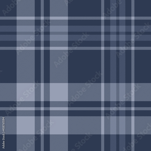 Plaid pattern in blue for blanket or duvet cover. Seamless spring summer autumn winter large classic monochrome tartan check plaid for modern fashion or home textile design. Textured print.