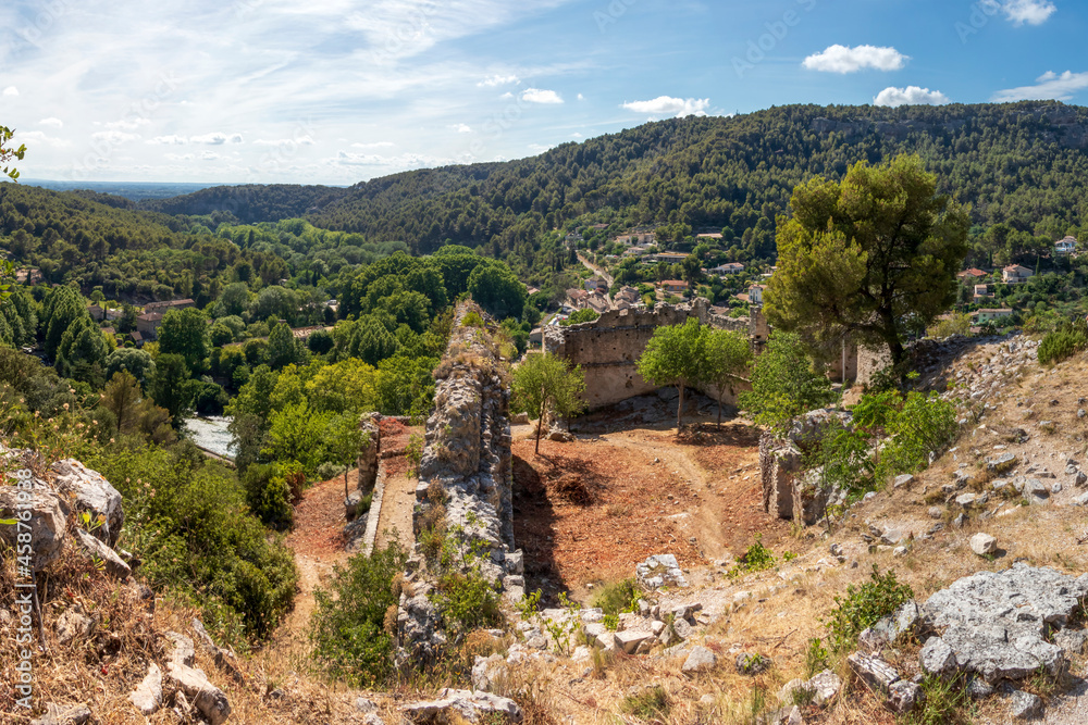 Ruins of the castle of the Bishop of Cavaillon in Fontaine-de-Vaucluse, Provence; France