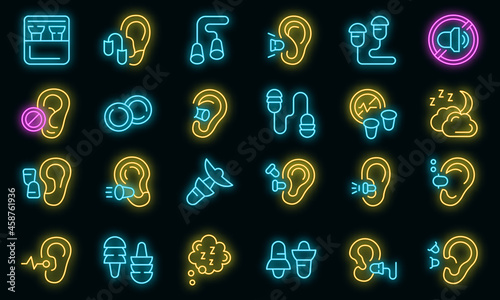 Earplugs icons set outline vector. Anti care device. Ear plug protection