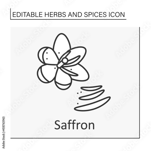 Saffron line icon. Aromatic pungent dried stigmas. Flavor foods. Herbs and spices concept. Isolated vector illustration. Editable stroke