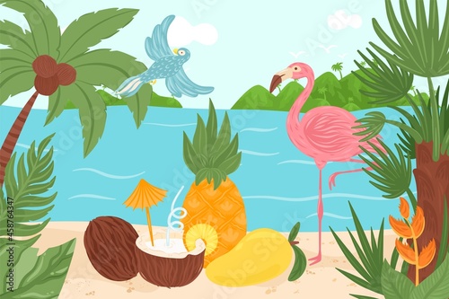 Tropical exotic element design, vector illustration, summer paradise at hawai...
