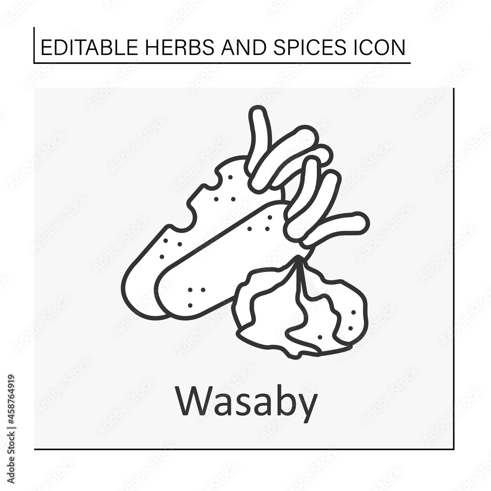 Wasabi line icon. Strong horseradish for additional flavor. Strong-tasting plant for cooking food.Herbs and spices concept. Isolated vector illustration. Editable stroke