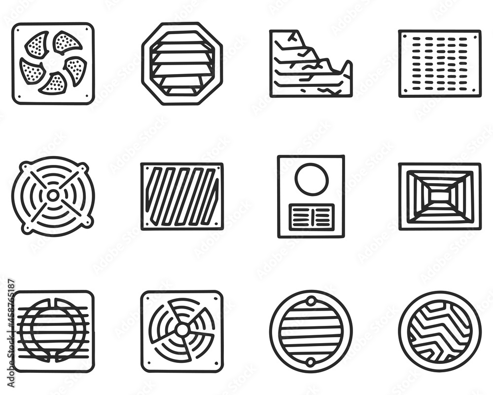 Ventilation grill line vector doodle simple icon set