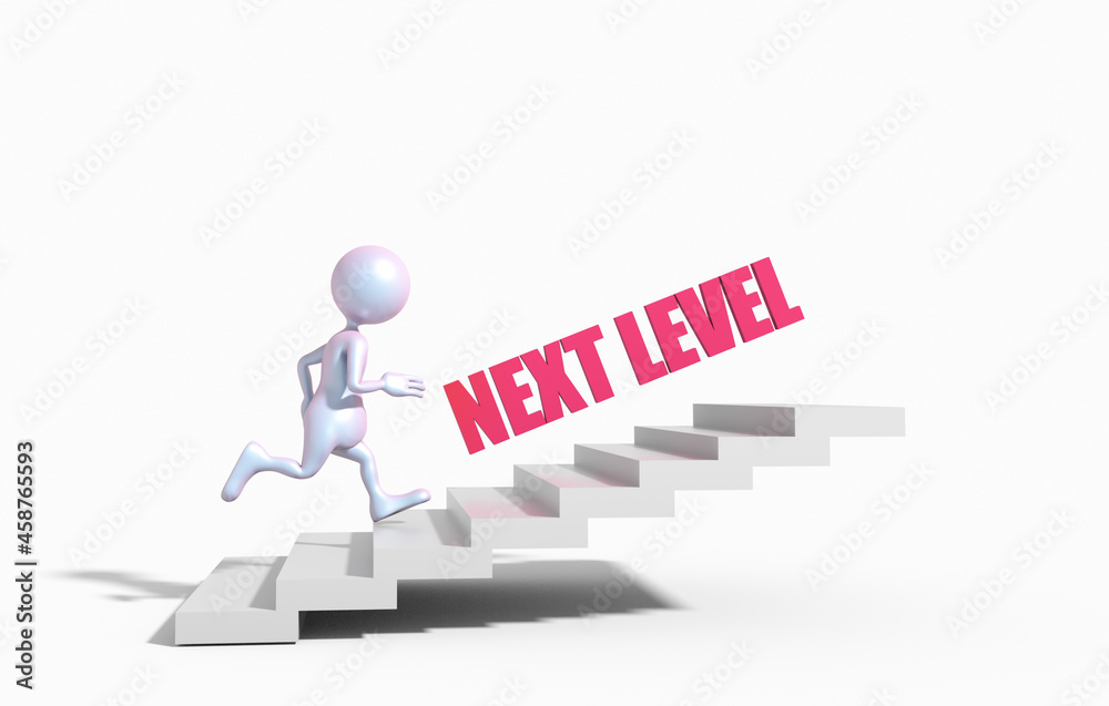 Man running up the stairs to the next level. Man running up the stairs to the next level.