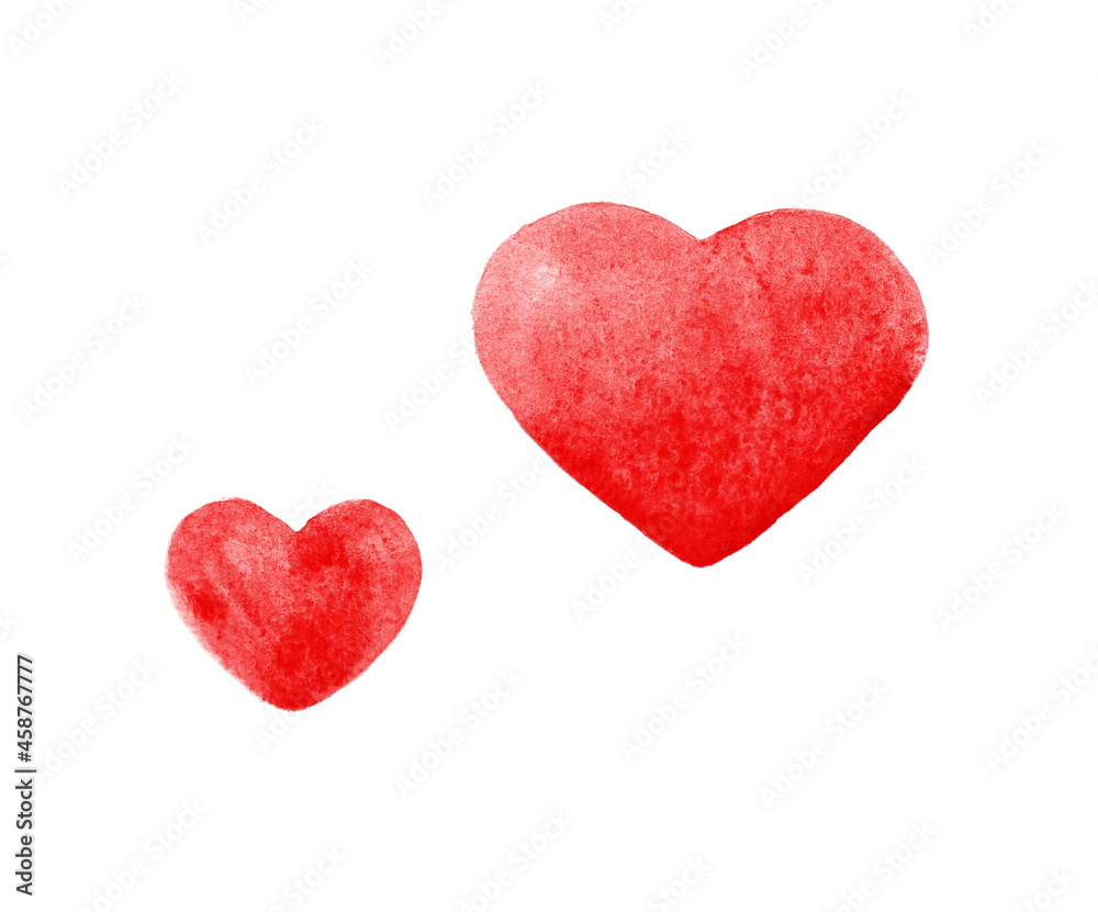 Two Red Love Hearts Isolated on White Background.