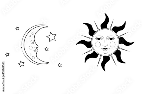 Vector vintage set with moon ans sun