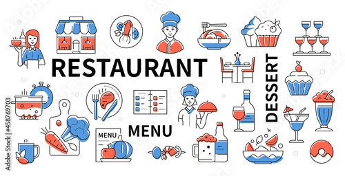 Restaurant menu - line design modern icon set