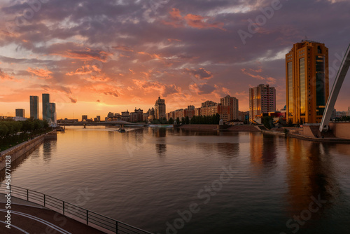 Ishim River in the center of the capital of Kazakhstan - the city of Nur-Sultan