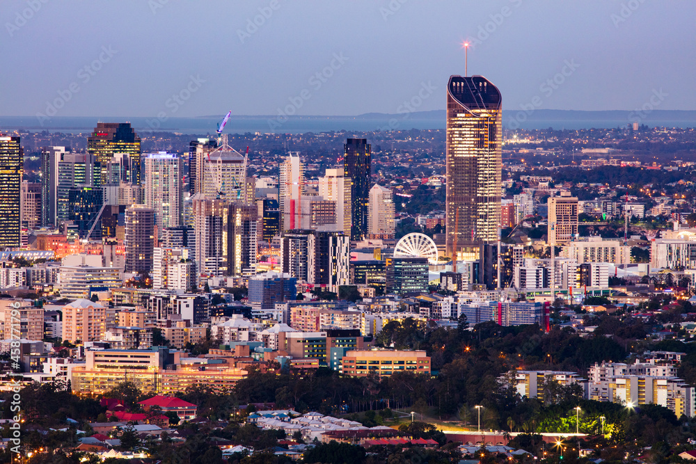 Brisbane city skyline at dusk as seen from Mt Coot-tha. Brisbane city skyline at dusk as seen from Mt Coot-tha.