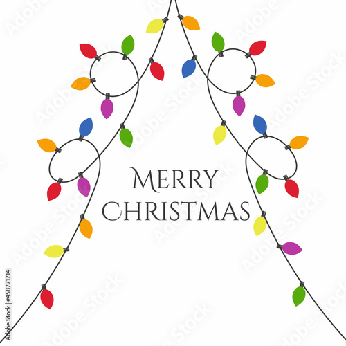 Christmas garland of bright light bulbs. New Year decoration. Flat vector illustration isolated on white background