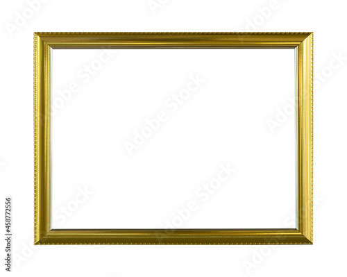 golden wooden photo frame isolated from white background