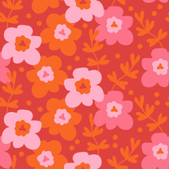 Fotobehang Rood patronen Botanisch patroon abstracte vintage bloemen  © Xenia800