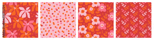 Contemporary floral seamless pattern set, vintage colors. Modern botanical design for fabrics, tile mosaic, scrapbooking. Fashionable vector illustration