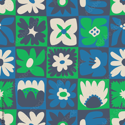 Floral seamless pattern with hand drawing wild flowers. Simple botanical design for fabrics, tile mosaic, scrapbooking. Vector illustration