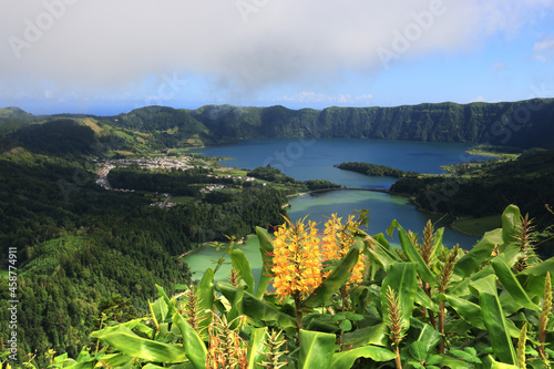 The green and blue lagoon, view from Miradouro da Vista do Rei, Sao Miguel island, Azores