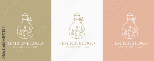 Botanical Hand Drawn collection Logo with Wild Flower and Leaves. Logo for spa and beauty salon, boutique, organic shop, wedding, floral designer, interior, photography, cosmetic. vector illustration